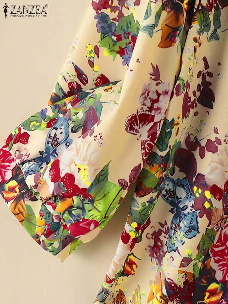 Блузка ZANZEA женская с цветочным принтом повседневная свободная туника рукавом 2024