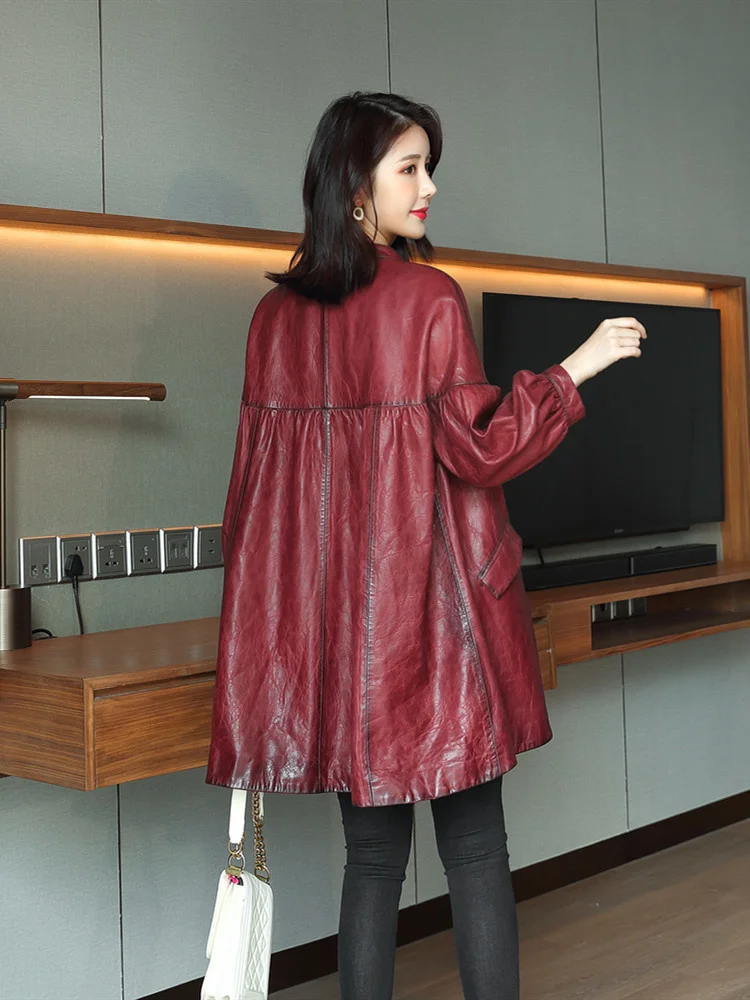 

Женская кожаная куртка из натуральной овечьей кожи, Весенняя винтажная ветровка в Корейском стиле из 2023 натуральной кожи, 915