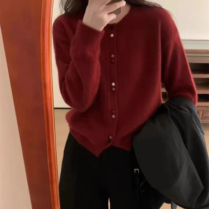 Gagarich новый корейский однотонный вязаный кардиган с круглым вырезом свитер на