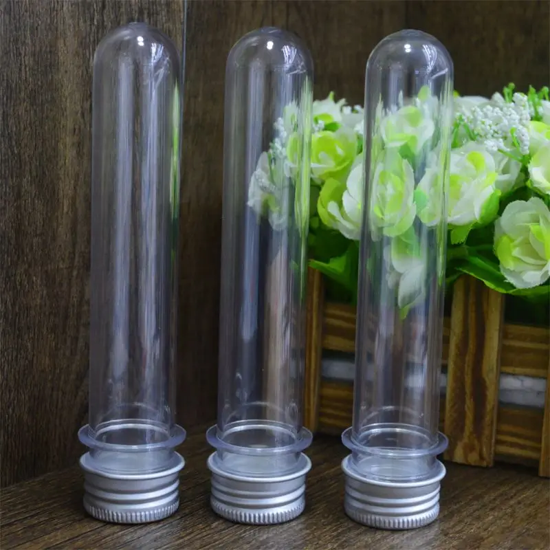 

40ml Clear Flat Plastic Test Tubes with Screw Caps 25x140mm Tubes for Candy & Beads Storage Scientific Experiments Party