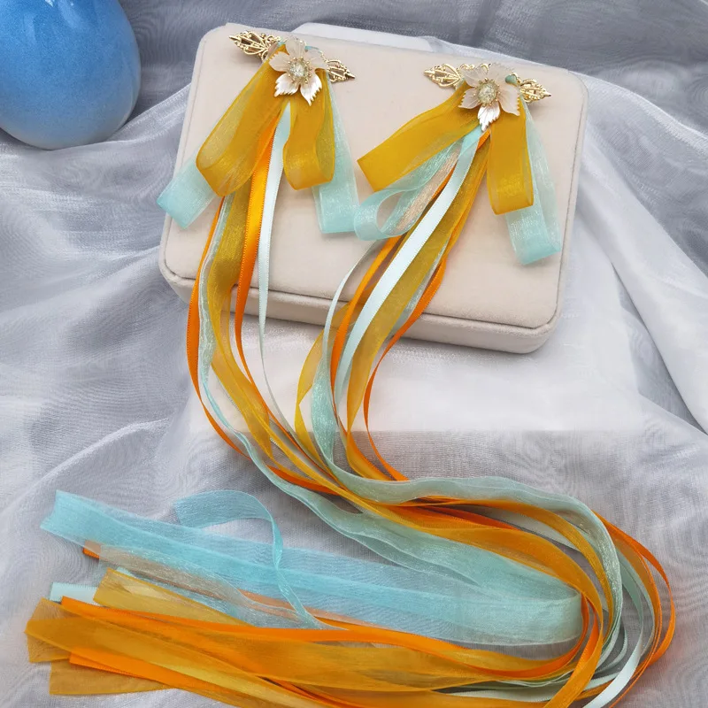 

Ancient style Hanfu princess god deer streamer hairpin headgear bow pair clip long fringed ancient costume hair accessories