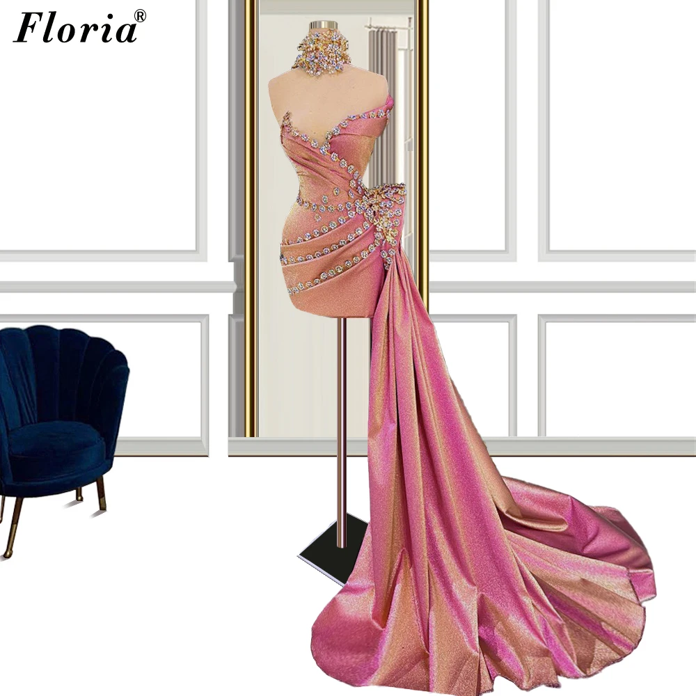 

Special Pink Short Mermaid Prom Dresses With Rhinestones Sweetheart Cocktail Party Dresses Vestidos De Noche Homecoming Dresses