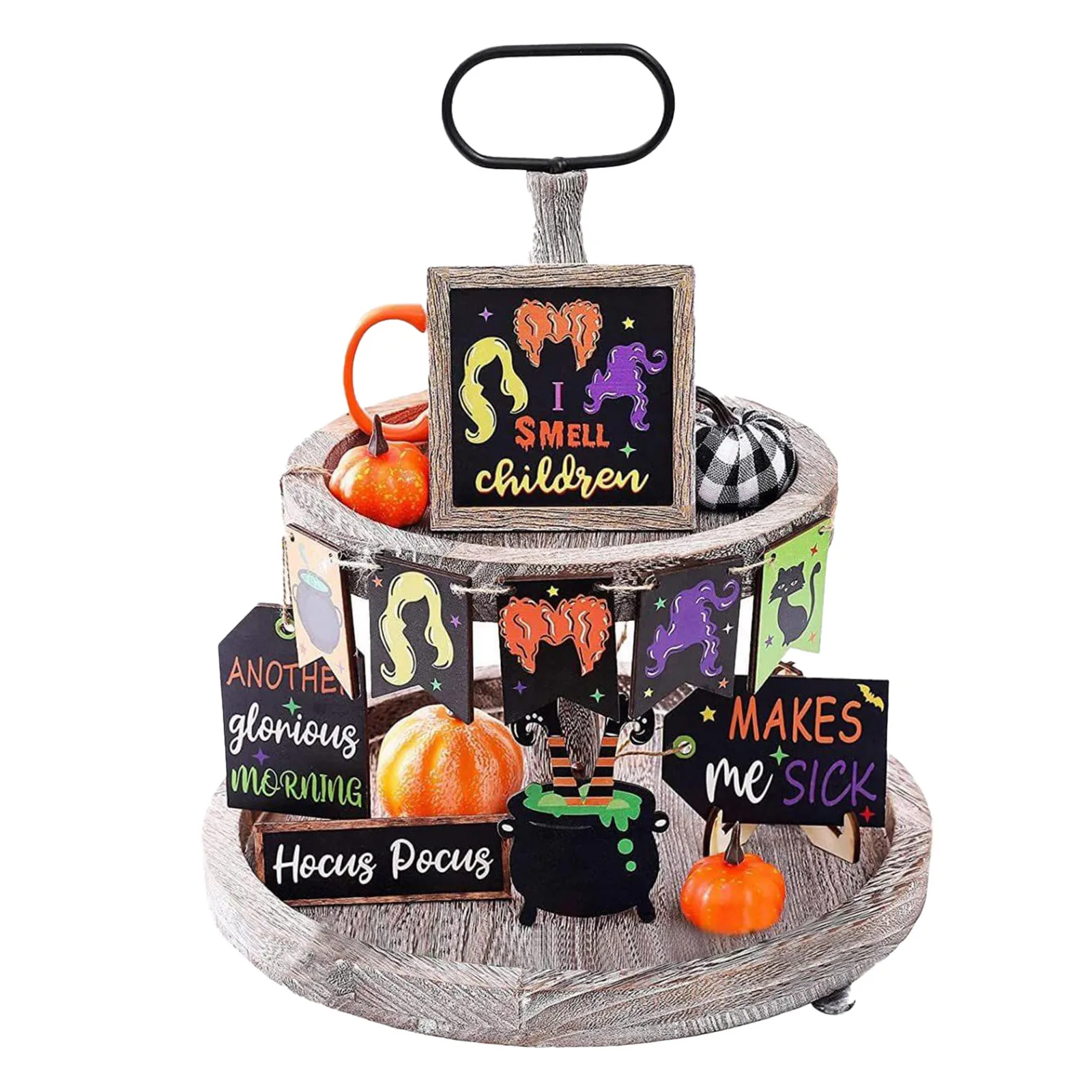 

Home Countertop Two Tier Tray Decorative Organizer Breakfast Wood For Kitchen Store Fruit Snacks Cupcakes Easy Clean Holiday