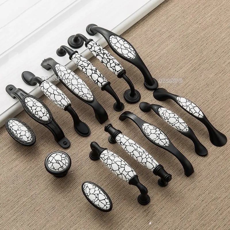 

Black Ceramic Furniture Handle American Style Simple Kitchen Cabinet Handle Wardrobe Round Drawer Knob