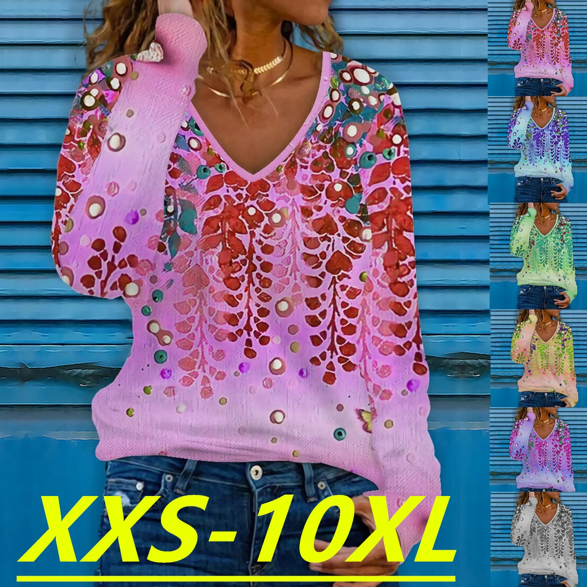 

Женский топ с V-образным вырезом и длинным рукавом