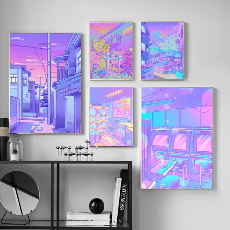 Постеры ночного города из киоки башня Осака городская улица полуночная матовая розовая Картина на холсте настенное искусство домашний кавайный декор комнаты