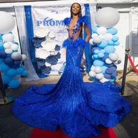 blue mermaid prom dress long sleeveless sequin party dress royal train evening dresses 2022 beading new robes de soir%c3%a9e summer