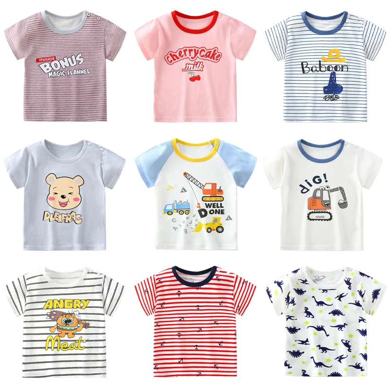 

Summer Baby Kids T-shirts Cartoon Pattern Striped Tees for Children 2022 Boys and Girls Cotton Clothes