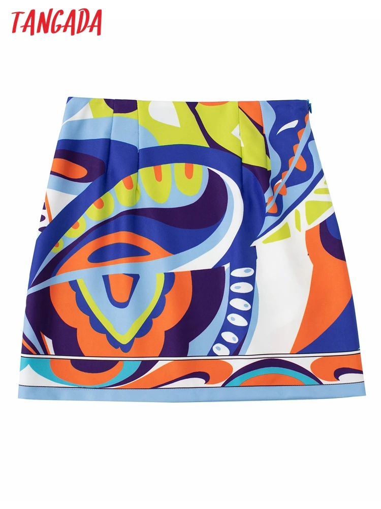 

Tangada Women Retro Printed Pencil Mini Skirt Vintage High Waist Side Zipper Female Skirts Mujer JE182