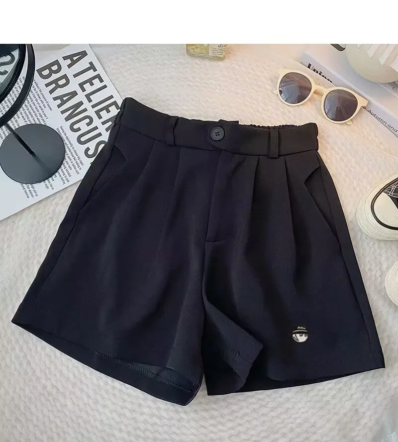 Women's 2023 Summer New Casual Semi-elastic High-waisted Wide-leg Pants M-5xl Golf Embroidered Women Shorts