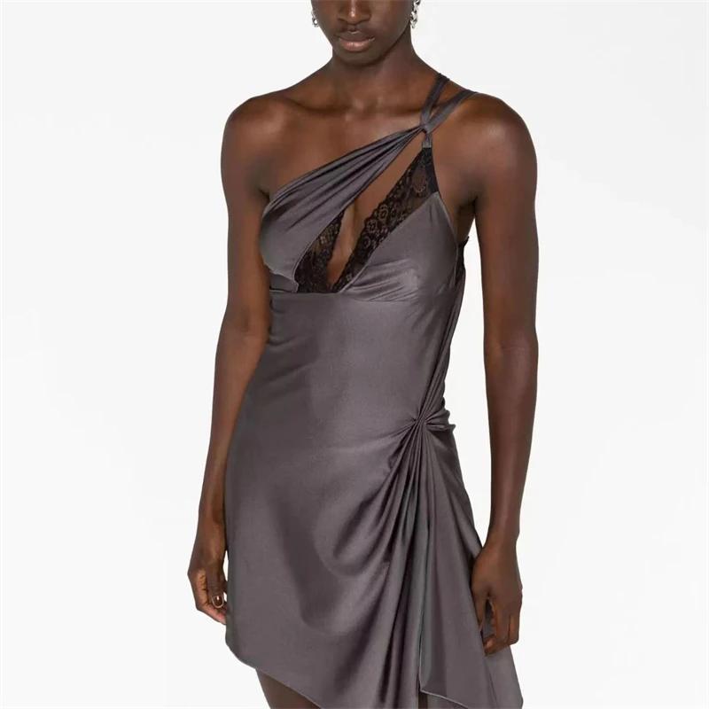 Женское кружевное платье с лямкой на шее Повседневная трапециевидная мини-юбка