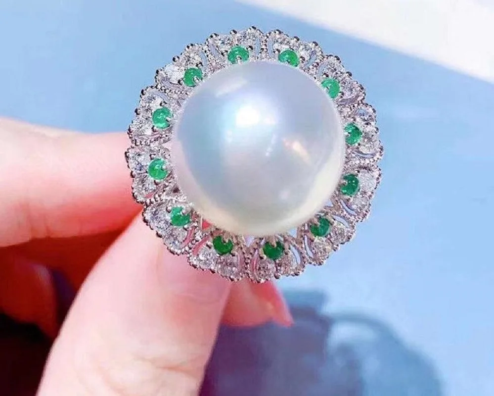 

New Huge AAAAA 12-13mm Genuine Natural South Sea White Pearl Ring Adjustable