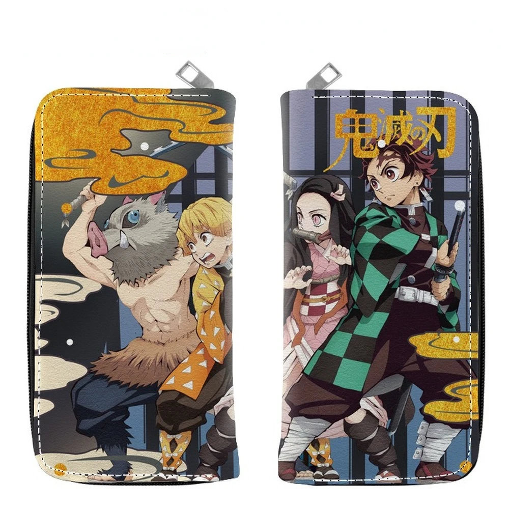 

Anime Demon Slayer Mens Womens Long Wallet Faux Leather/PU Zipper Coin Purse Unisex Wallets ID/Credit Card Holder