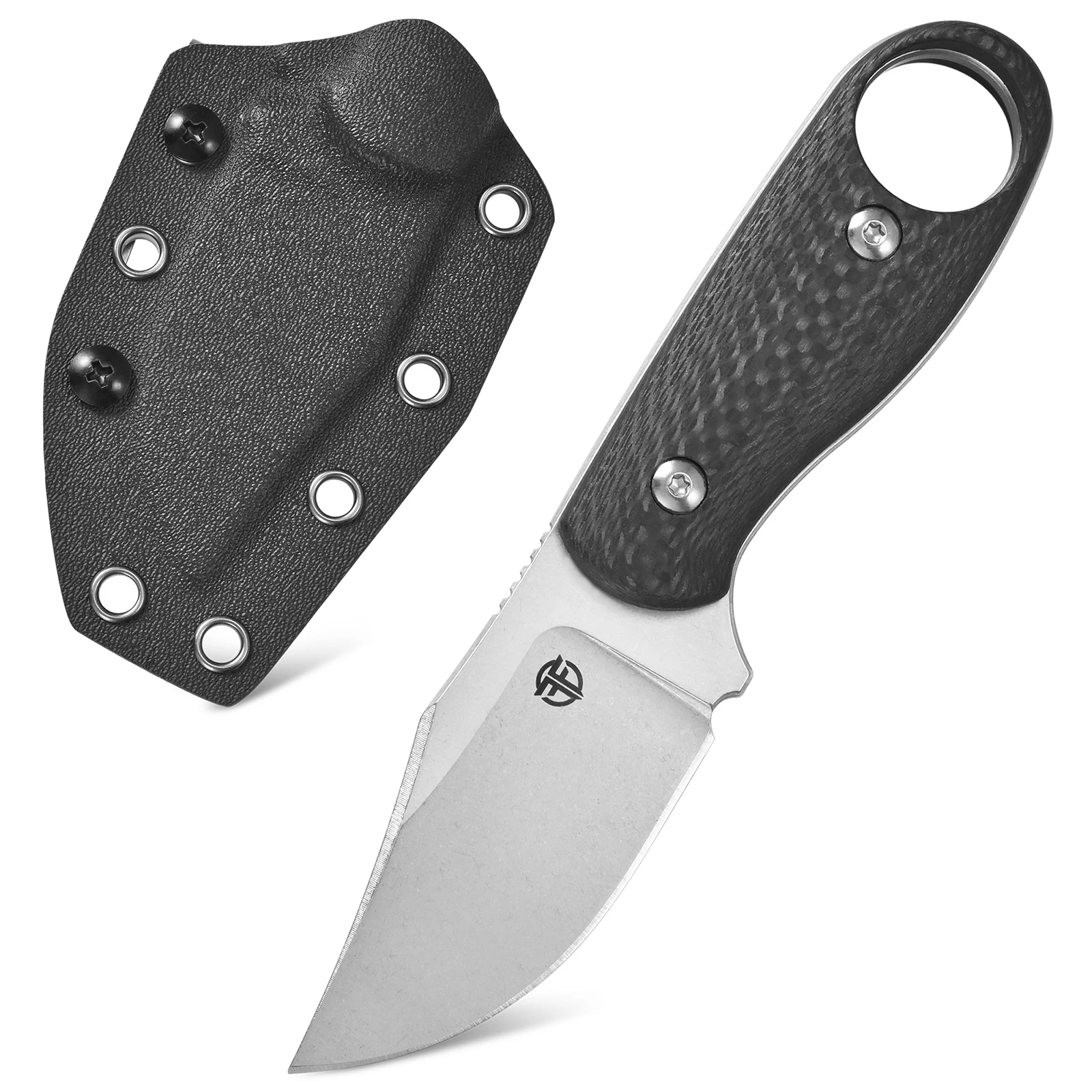 Фото Нож с фиксированным клинком FF124 из стали VG10 Stonewashed с рукоятью из карбонового волокна и ножнами для активного отдыха, кемпинга, охоты и работы №3