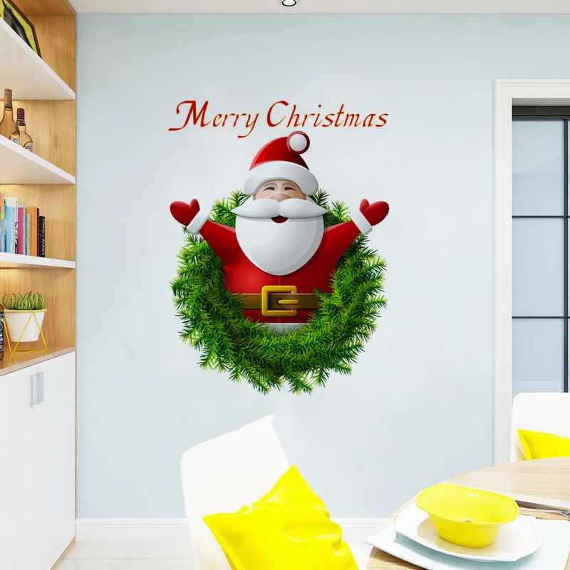 

2022 Christmas PVC Stickers Embrace Santa Claus Wall Stickers Christmas New Year Door Background Wall Decoration Stickers