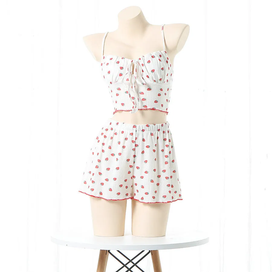 2pcs Women's Pajamas Sexy V-neck Camisole Top Casual Shorts Floral Home Clothes Suit Cotton Pajama Women Loungewear Pijamas Sets