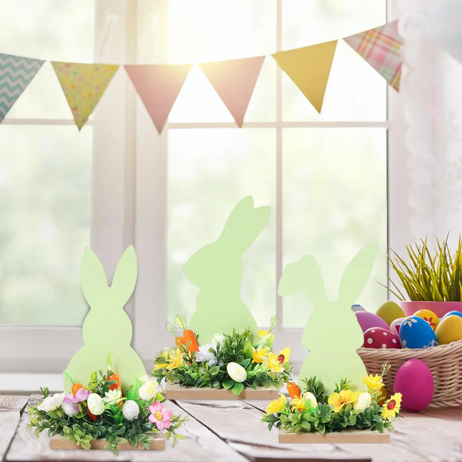

Happy Easter Decorations Rabbit Signs Props Centerpiece Decorations Table Ornaments for Office Mantle Dining Room Festive Spring