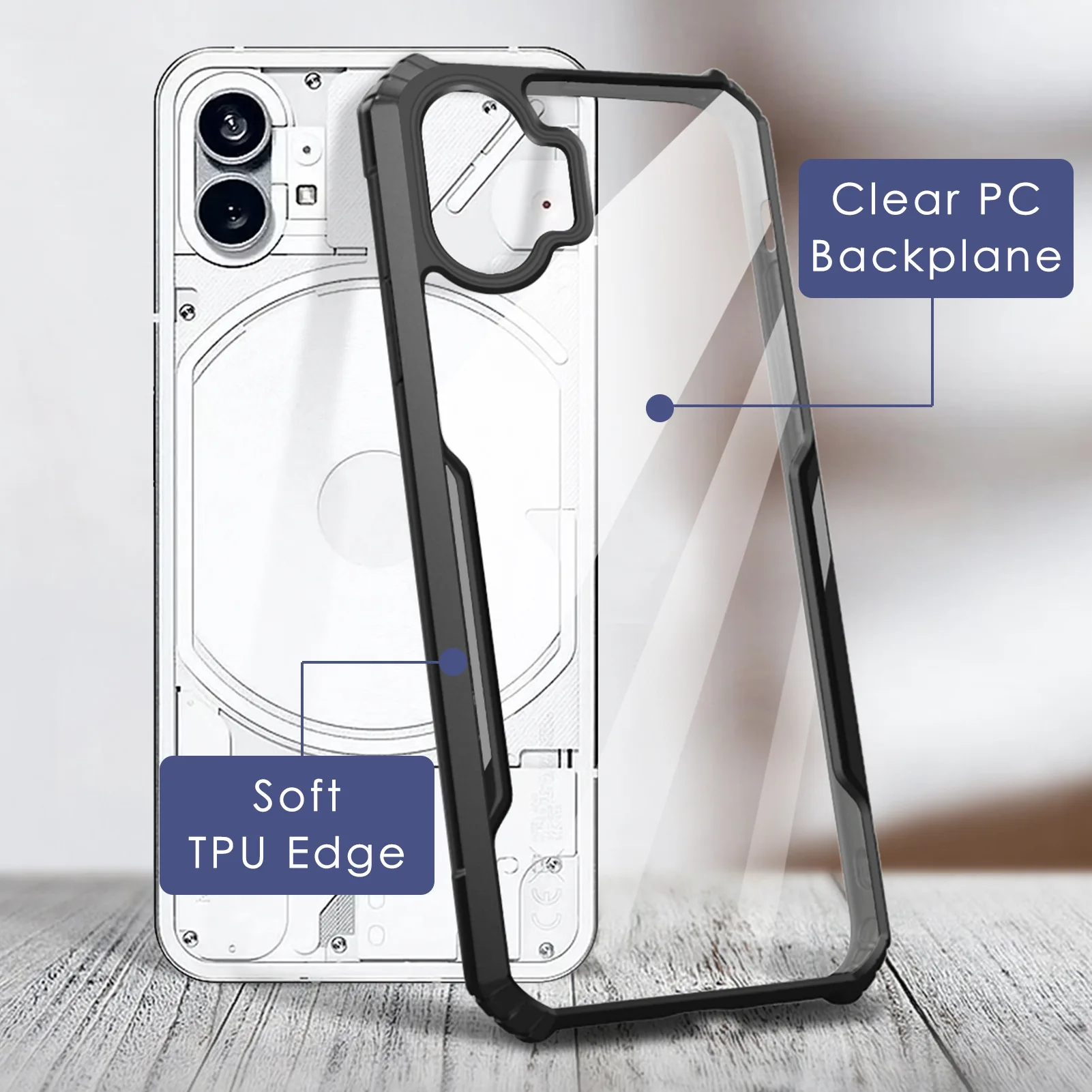 For Nothing Phone 1 TPU+ PC Back Phone Case Full Cover Transparent Ultra-thin Case for Nothing Phone 1 Airbag Protective Cover