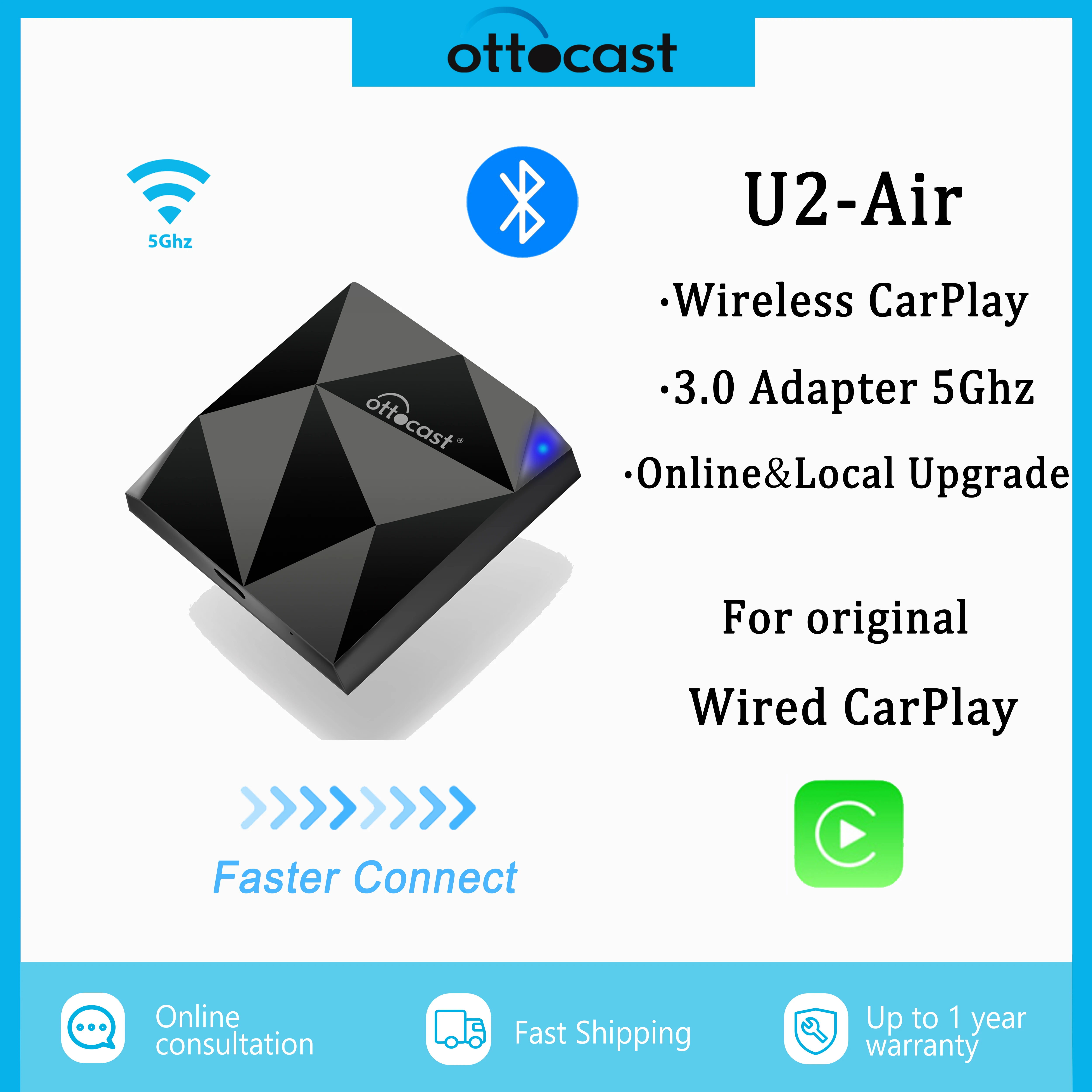 OTTOCAST U2 Air Wireless Apple CarPlay Adapter USB Dongle OEM Multimdia Player for Audi Proshe Benz VW Volvo Toyota