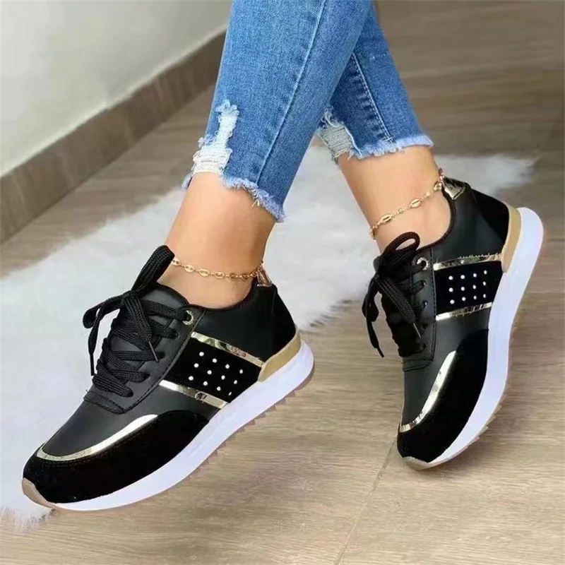 2023 Women Sneakers Platform Shoes Leather Patchwork Casual Sport Shoes Ladies Outdoor Running Vulcanized Shoes Zapatillas Mujer
