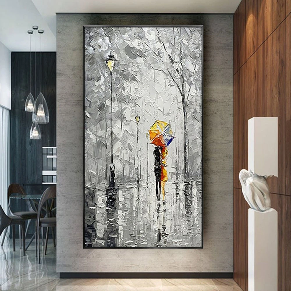 

Nordic Abstract Modern City Rain Landscape Wall Art Pictures Handmade Oil Painting On Canvas Sofa Mural Decor Living Room Gift