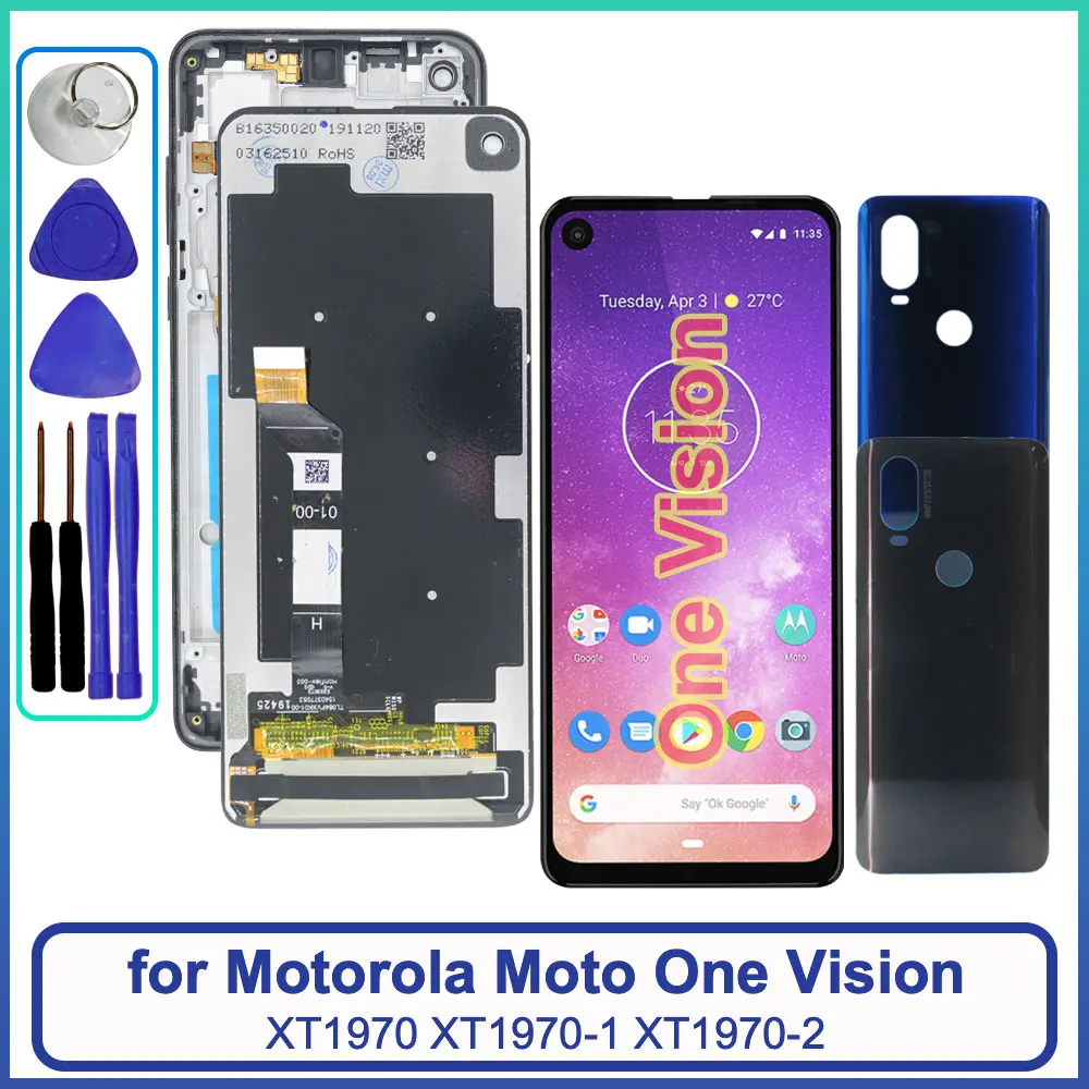 Фото 6,3-дюймовый ЖК-дисплей для Motorola Moto One Vision, ЖК-дисплей с цифровым преобразователем сенсорного экрана в сборе, замена для Moto One Vision XT1970-1-2 №1