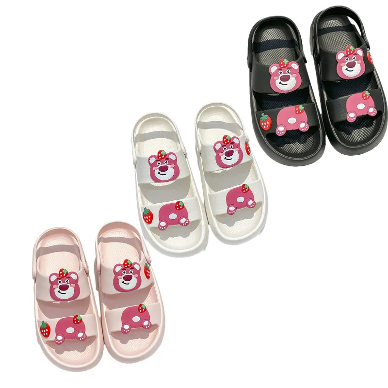 

Pu New Kawaii Disney Lotso Cute Cartoon Anime Summer Indoor and Outdoor Wearable Sandals and Slippers Classic Black and White