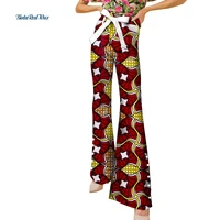 african print high waist pants for women bazin riche cotton button thread long wide leg pant traditional african clothing wy9550