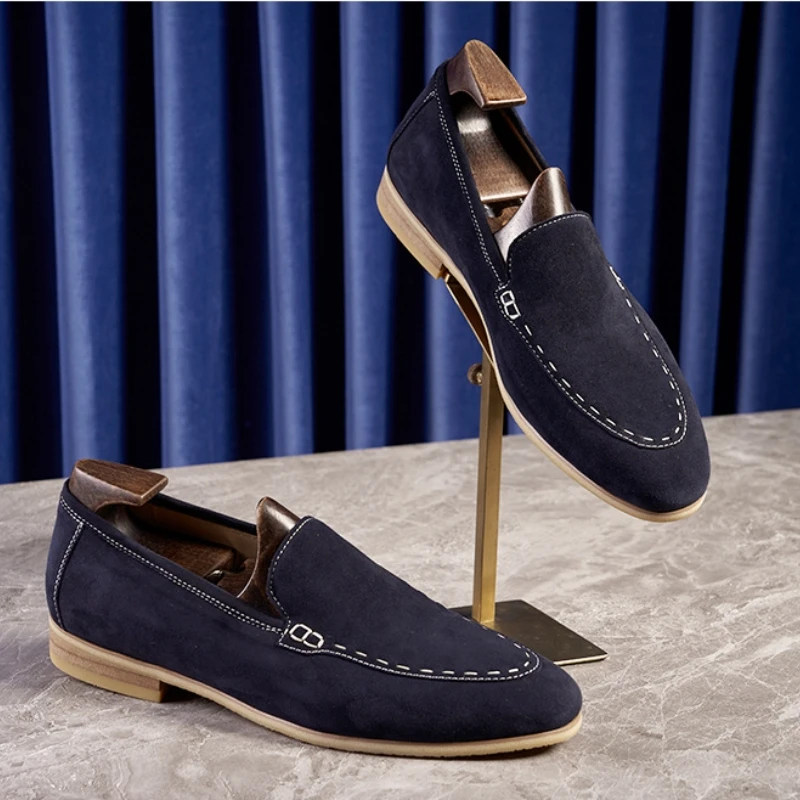 Лоферы мужские из натуральной кожи классические однотонные низкий каблук