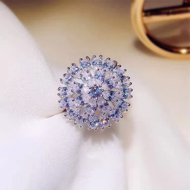 

Big Ruond Ring Drop Pave Simulated Diamond Rings for Female Luxury 925 Silver Cocktail Party Jewelry