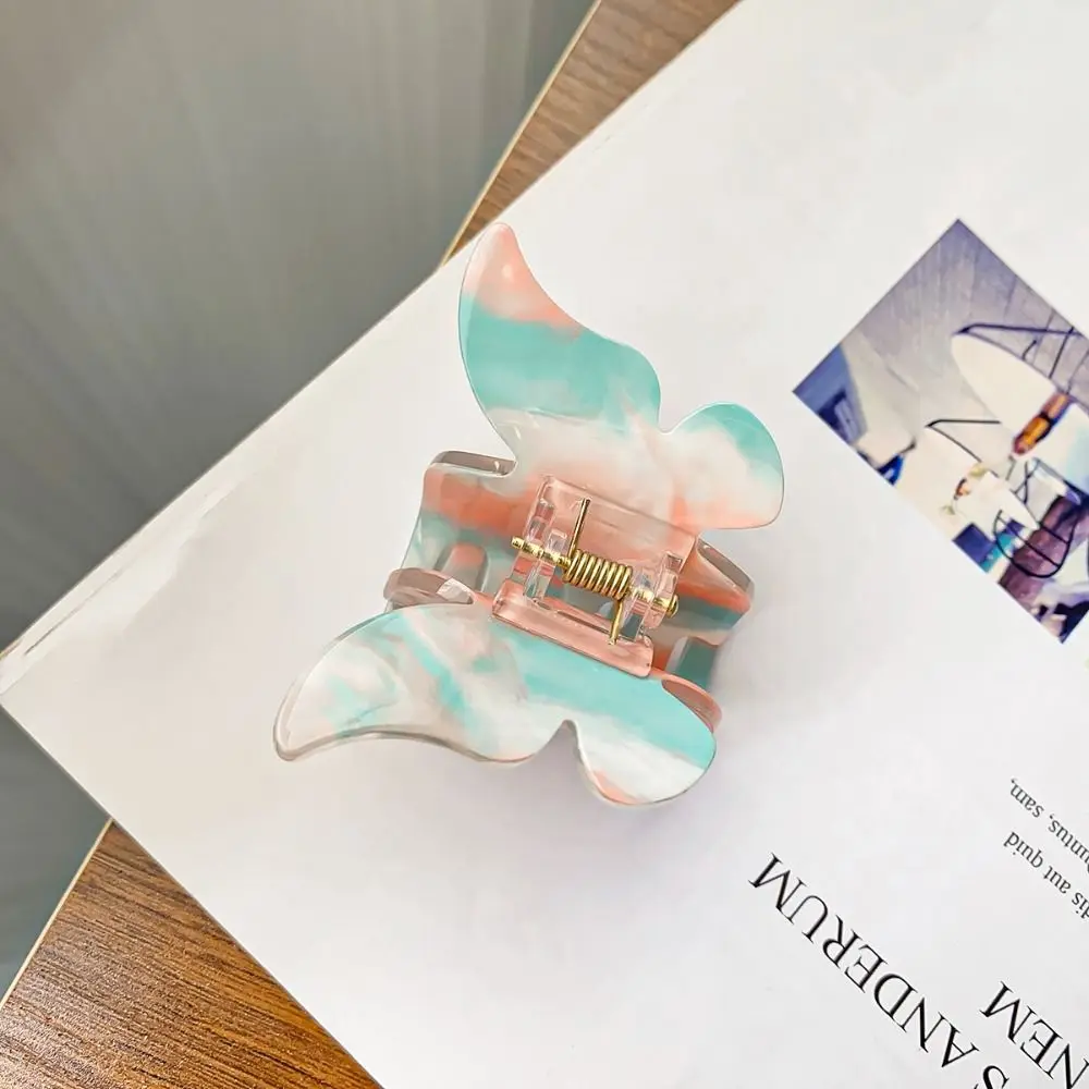 Красочный акриловый ретро-краб для волос в Корейском стиле с бабочкой заколка