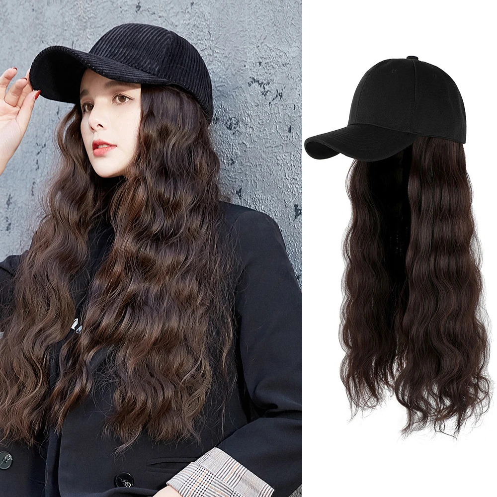 

Synthetic Short Straight Hair Wig With Baseball Cap For Women Naturally Connect Adjustable Hat Wig