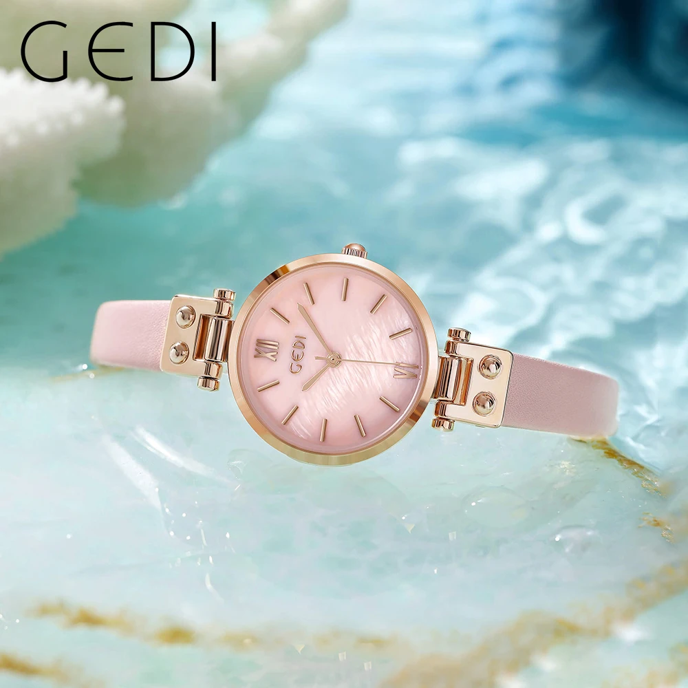 GEDI Fashion Quartz Watches for Women, Fritillary Dial Leather Strap 30m Waterproof Watch Woman Casual Elegant Ladies Clock Gift