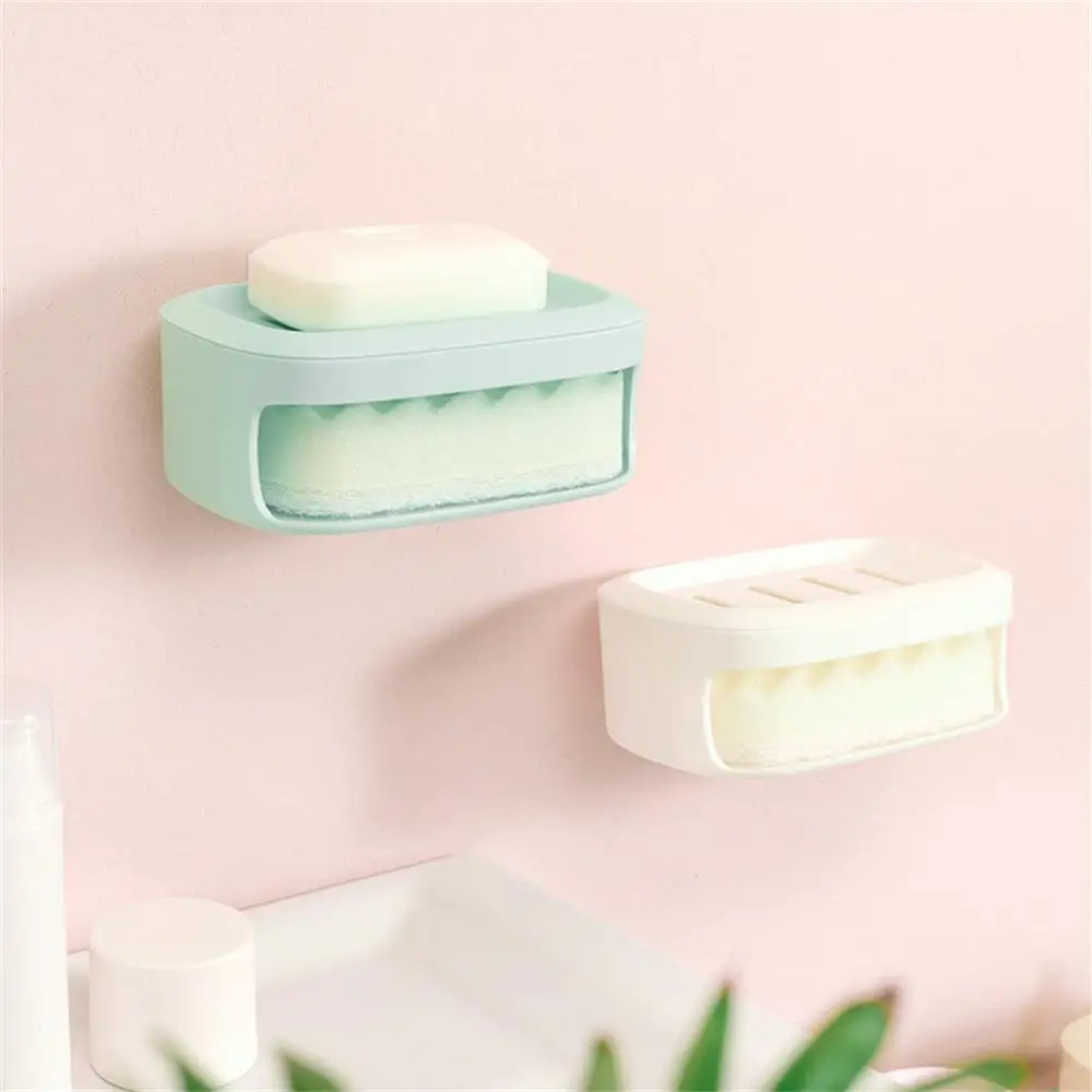 

Soap Box Drain Soap Box Bathroom Shower Soap Holder Sponge Storage Tray Creative Sucker Water-free Storage Box