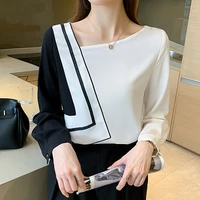 spring new arrival vintage geometric stripes office lady blouse female shirts tops long sleeve casual korean women loose blouses