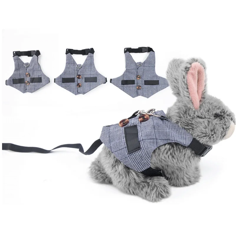

Fashion Rabbits Vest Gray Plaid Rabbit Harness And Leash Cotton Rabbit Collar Straps Pet Traction Rope For Bunny S/M/L