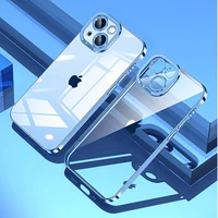 luxury plating frame silicone transparent case for iphone 11 12 13 pro max mini x xr 7 8 plus se 3 2 lens protection clear cover