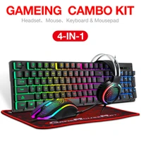 gaming 4 piece color luminous game keyboard mouse headset mouse pad 1 5m line computer accessories support universal socket