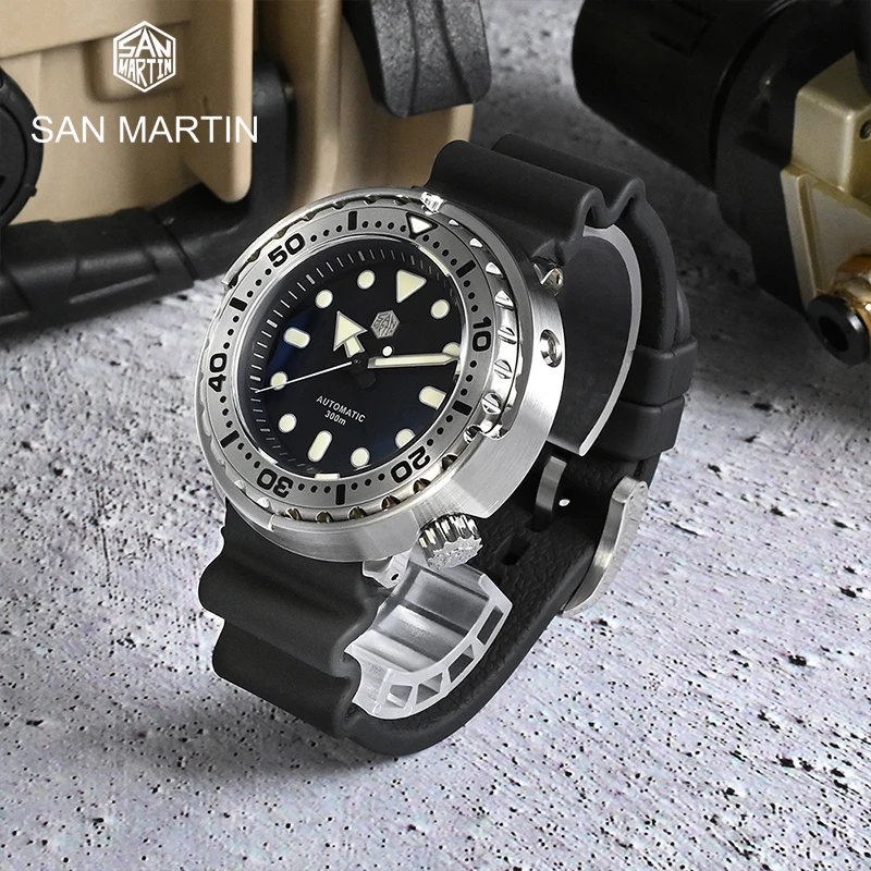 

San Martin Luxury Tuna Diver Men Watch 47mm NH36 Automatic Mechanical Sapphire Glass 30Bar Fluorine Rubber Strap Luminous Watch