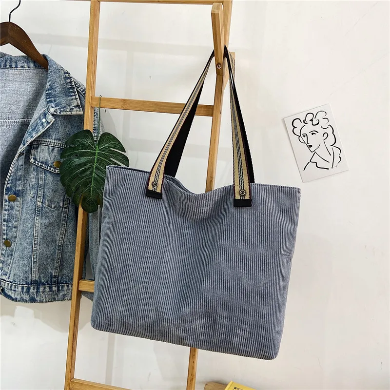 

Women Corduroy Bags Woven Cotton Straps Shoulder Bag Large-capacity Striped Cloth Handbag Casual Tote Ladies Zipper Purse Bag
