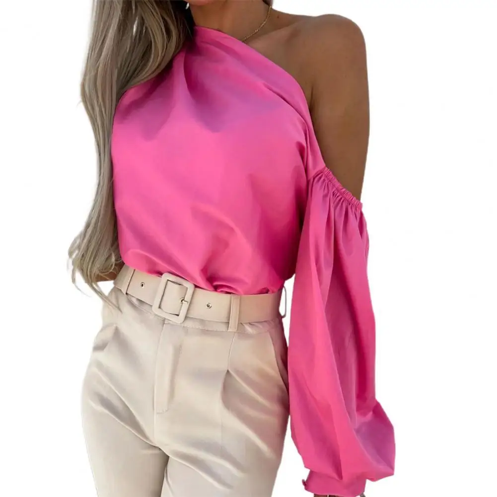 

2022 Fashion Women Blouse Summer Irregular Pure Color Pullover Single Shoulder Casual Blouse Top Women Clothes Blusas