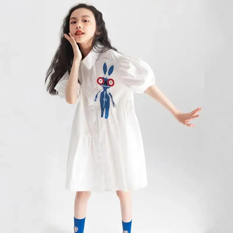 

Girls' Dress Summer Western Style Children2022New Korean Style Summer Dress Internet Celebrity Medium and Large Children's Shirt