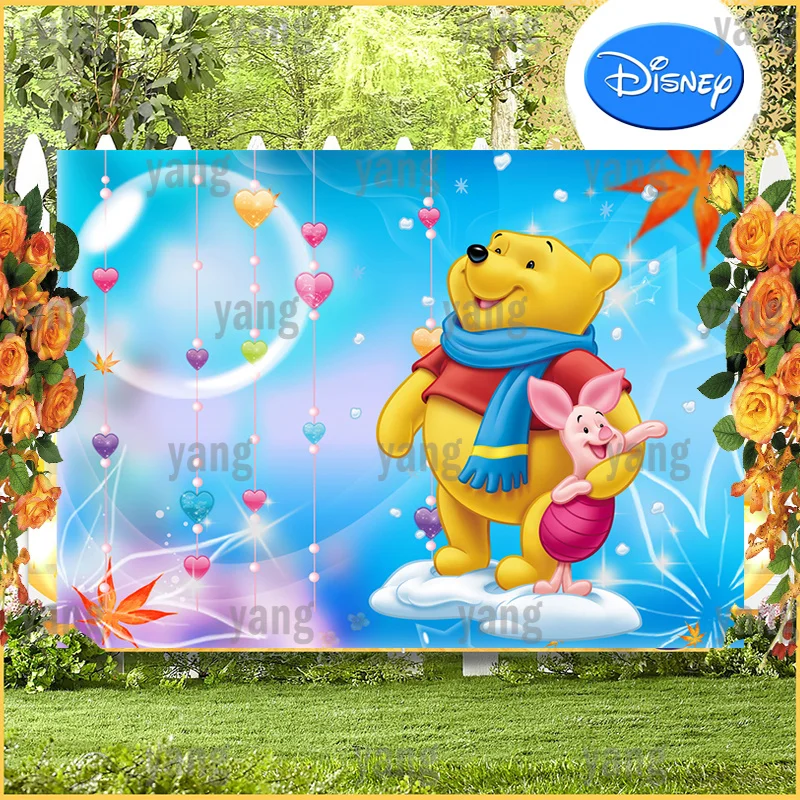 Disney Cute Love Heart Blue Newborn Baby Party Background Banner Birthday Tigger Backdrop Custom Winnie Bear Cartoon Decoration