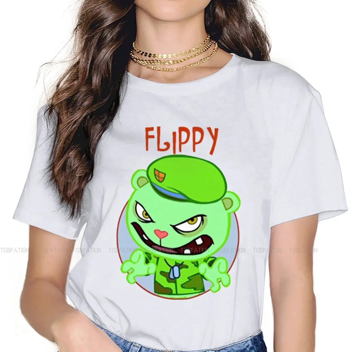 Flippy Female Shirts Happy Tree Friends Cuddles Giggles Anime Loose Vintage Women Clothing Harajuku Casual Feminine Blusas