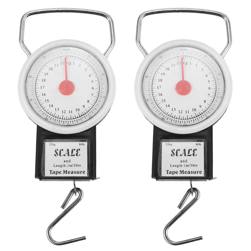 

2X Portable Luggage Travel Scale Hanging Suitcase Hook 22Kg 50Lb Measuring Tape