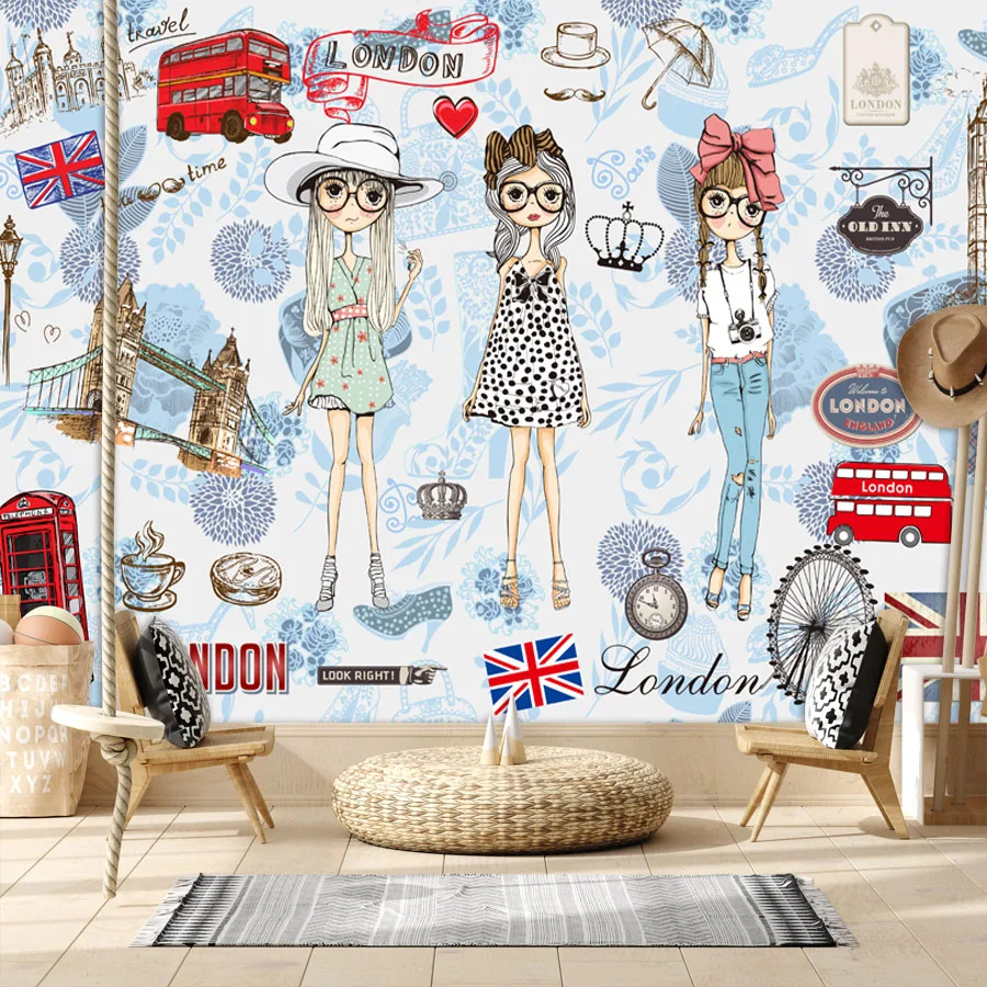 

Custom Self Adhesive Removable Accepted Fashion Girl Wallpapers for Living Room Bed Mural Sticker Wall Papers Home Decor Prints