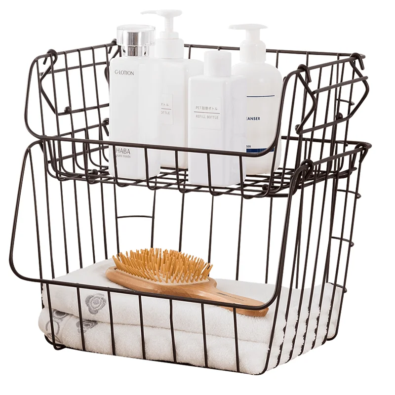 

Metal Wire Storage Basket Stackable Kitchen Fruit Basket Storage Container Bin Bathroom Shelf Rack Table Closet Organizer