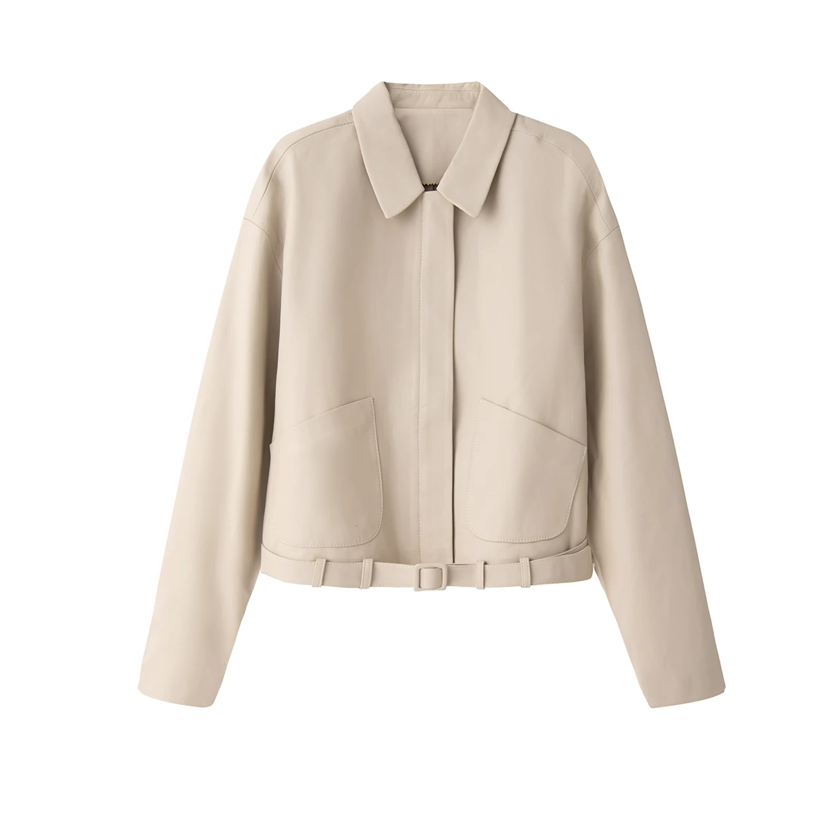 Sheepskin Leather Jacket Women High-quality  Pockets  Zipper  High Street  Turn-down Collar  Spring/Summer Crop Top enlarge