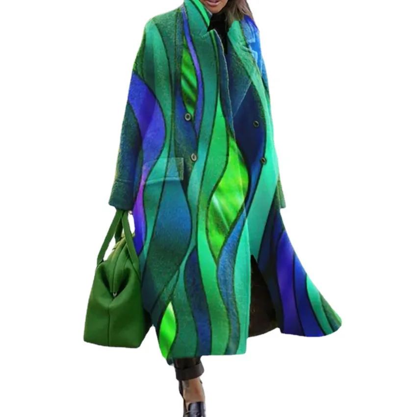 

Trench Coats Women's Windbreaker Coat Clothing Autumn Winter New Long Trumpet Sleeve Coat Printed Loose Casual Windbreaker