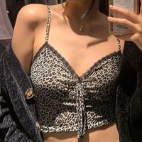 sexy spaghetti strap v neck leopard print camis top ladies tie front up camisole black lace patchwork y2k crop top mujer summer